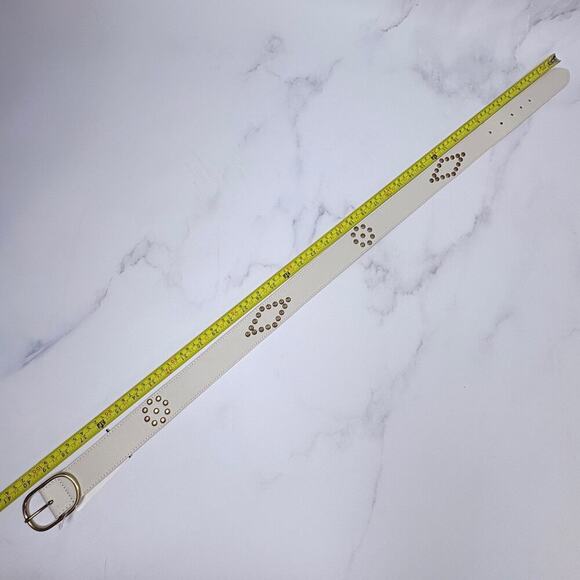 Persaman Genuine Italian Leather Belt White with Gold Stud Diamond Pattern New